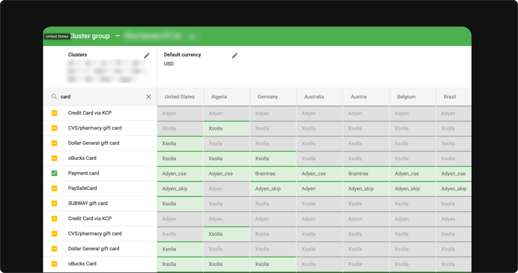 Legacy checkout configuration — dense matrix interface